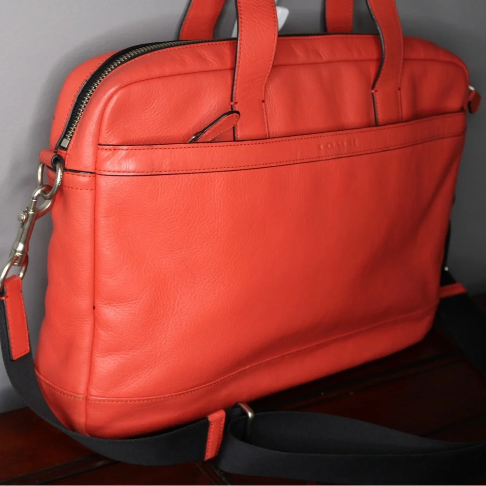 Coach Coral Leather Laptop Bag with Black Strap